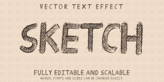 Vector sketch drawing text effect, editable doodle and scribble text style