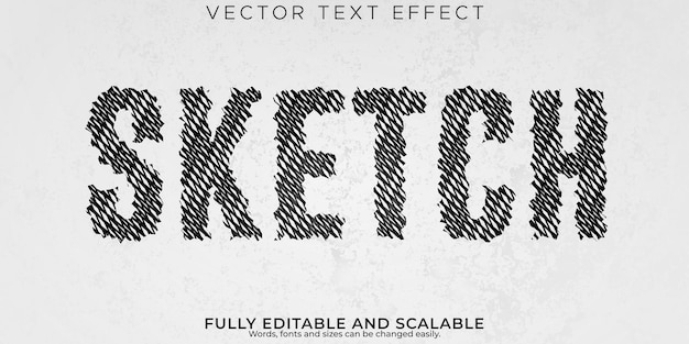 Vector sketch drawing text effect editable doodle and scribble text style