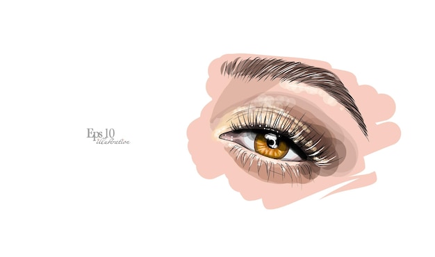 Sketch drawn by hand. eye makeup, eyelash extension and eyebrow shaping