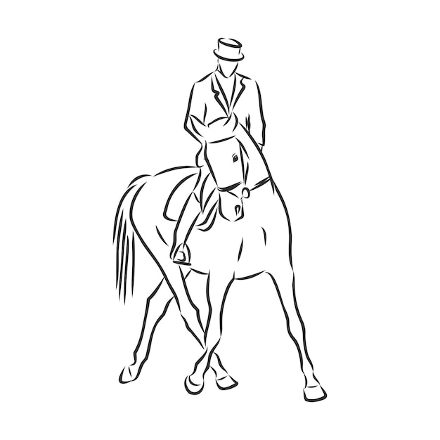 A sketch of a dressage rider on a horse executing the half pass.