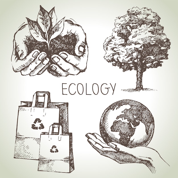 Vector sketch ecology set illustration