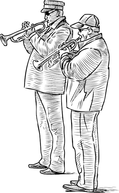 Vector sketch of an elderly street musicians