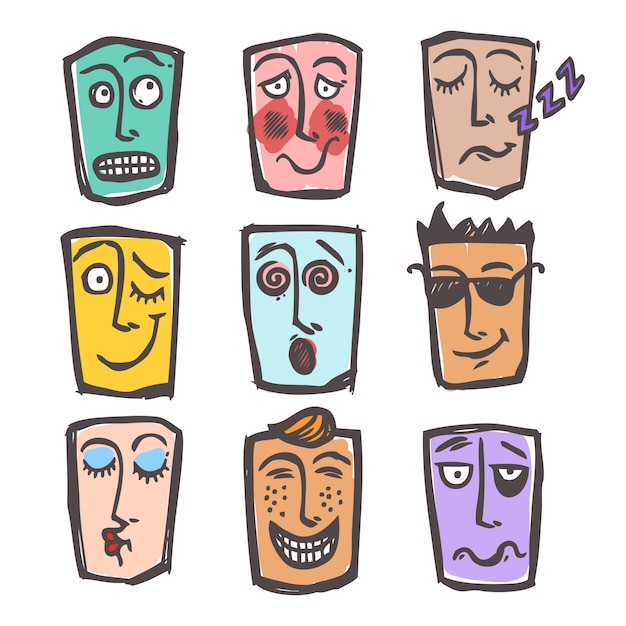 Sketch emoticons colored set
