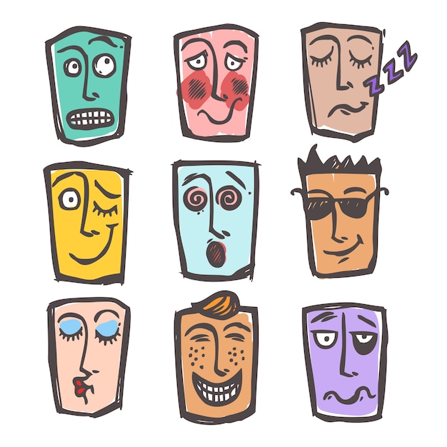 Vector sketch emoticons colored set