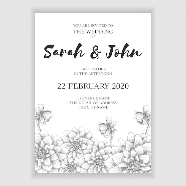 Sketch floral wedding invitation card template