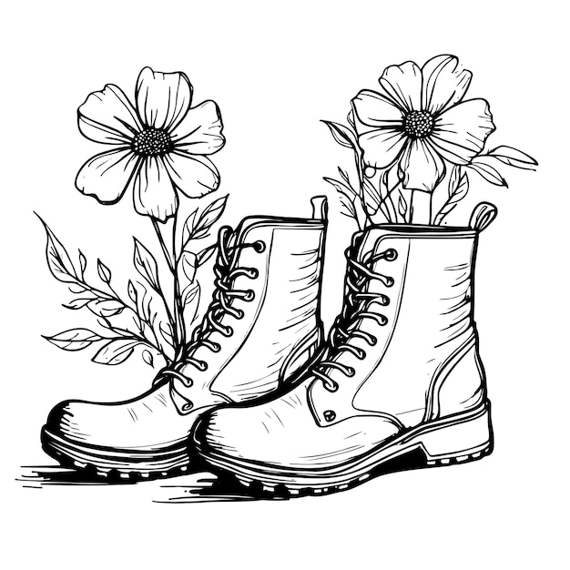 Vector sketch flowers in boot isolated vector print illustration hand drawn sweat personal hygiene concept