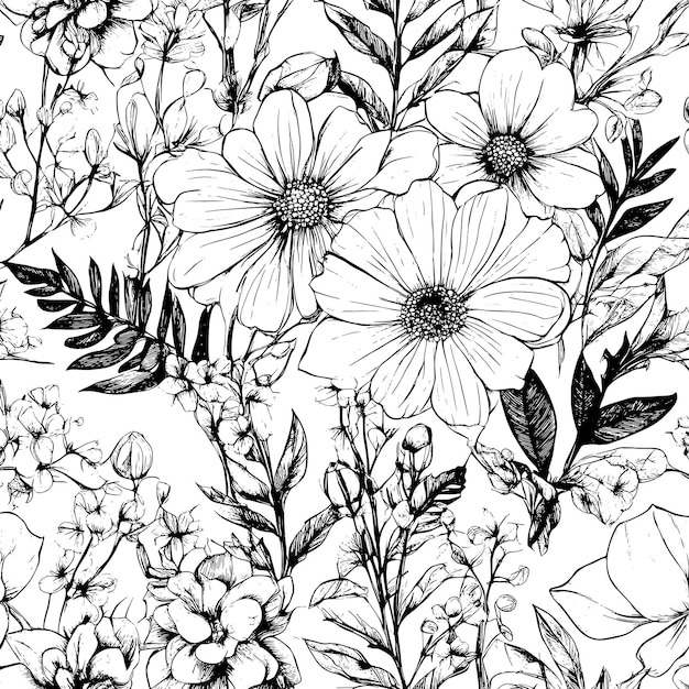 Вектор Эскиз цветов цветочный рисунок цветочный фон для текстильных обоев рисунок заполняет и покрывает