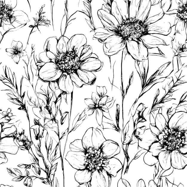 Вектор Эскиз цветов весеннего цветения ручная роспись иллюстрации открытка поздравление печать на текстиле