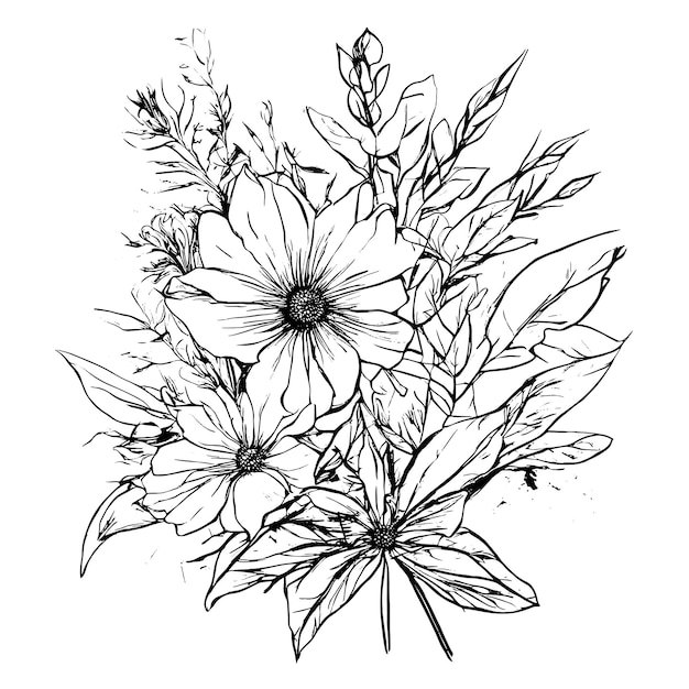 Эскиз цветы на белом фоне открытка поздравление цветение флоры природа принт текстиль