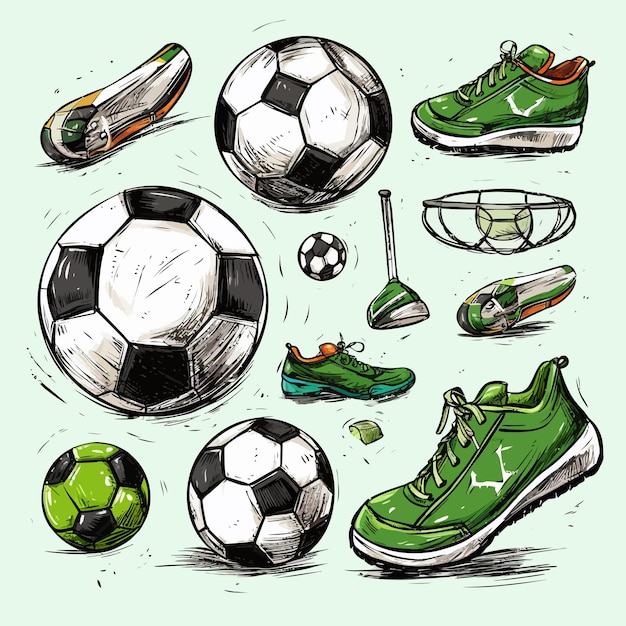 Vettore sketch_football_elementshand_drawn_soccer