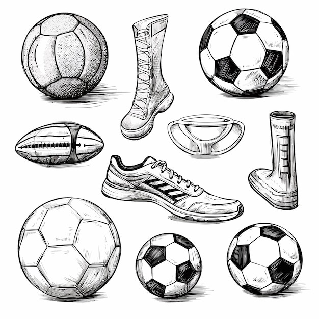 Вектор sketch_football_elementshand_drawn_soccer (очерк футбола)