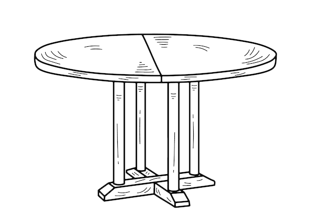Vettore schizzo di un tavolo estensibile a quattro posti tavolo di dieta tavolo di cucina da scrivania pezzo di mobili
