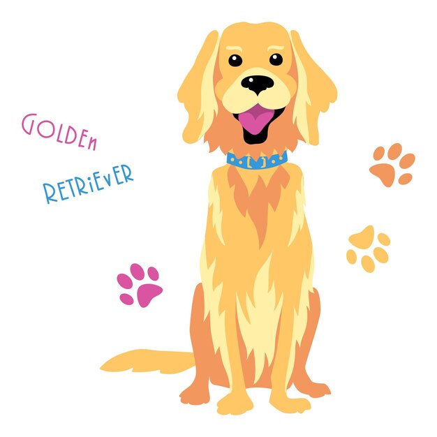 Schizzo cane divertente golden retriever razza seduta razza disegno a mano vettore