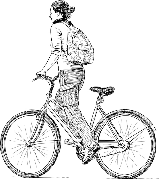 Sketch of girl rides a bicycle