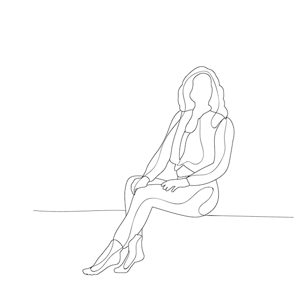 Sketch of a girl sitting alone on a white background