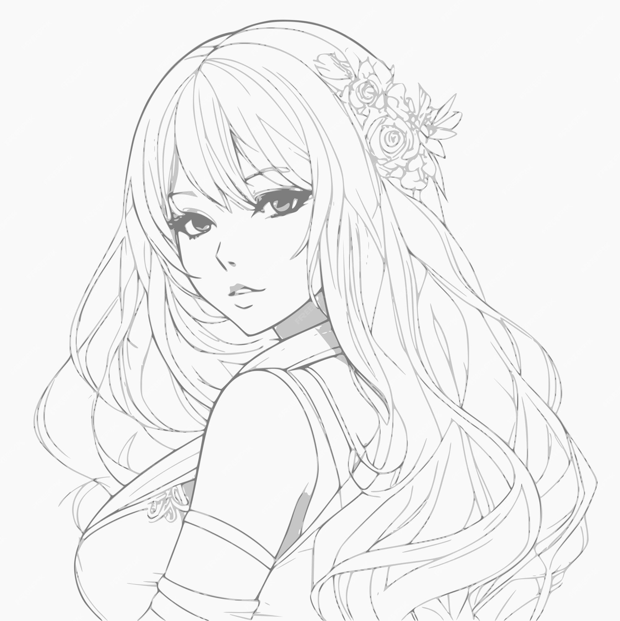 Premium Vector  A drawing of an anime girl with long hair and a