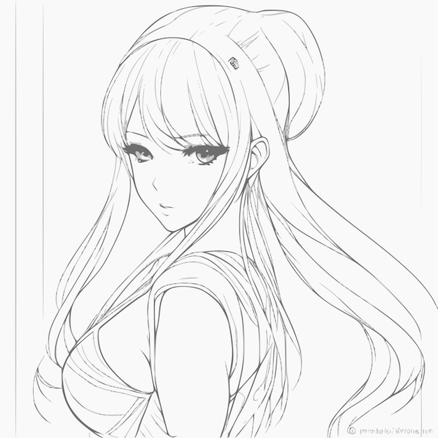 A sketch of a girl with long hair and a hat.