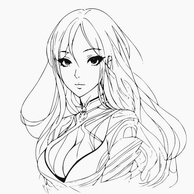 A sketch of a girl with long hair and a long hair.