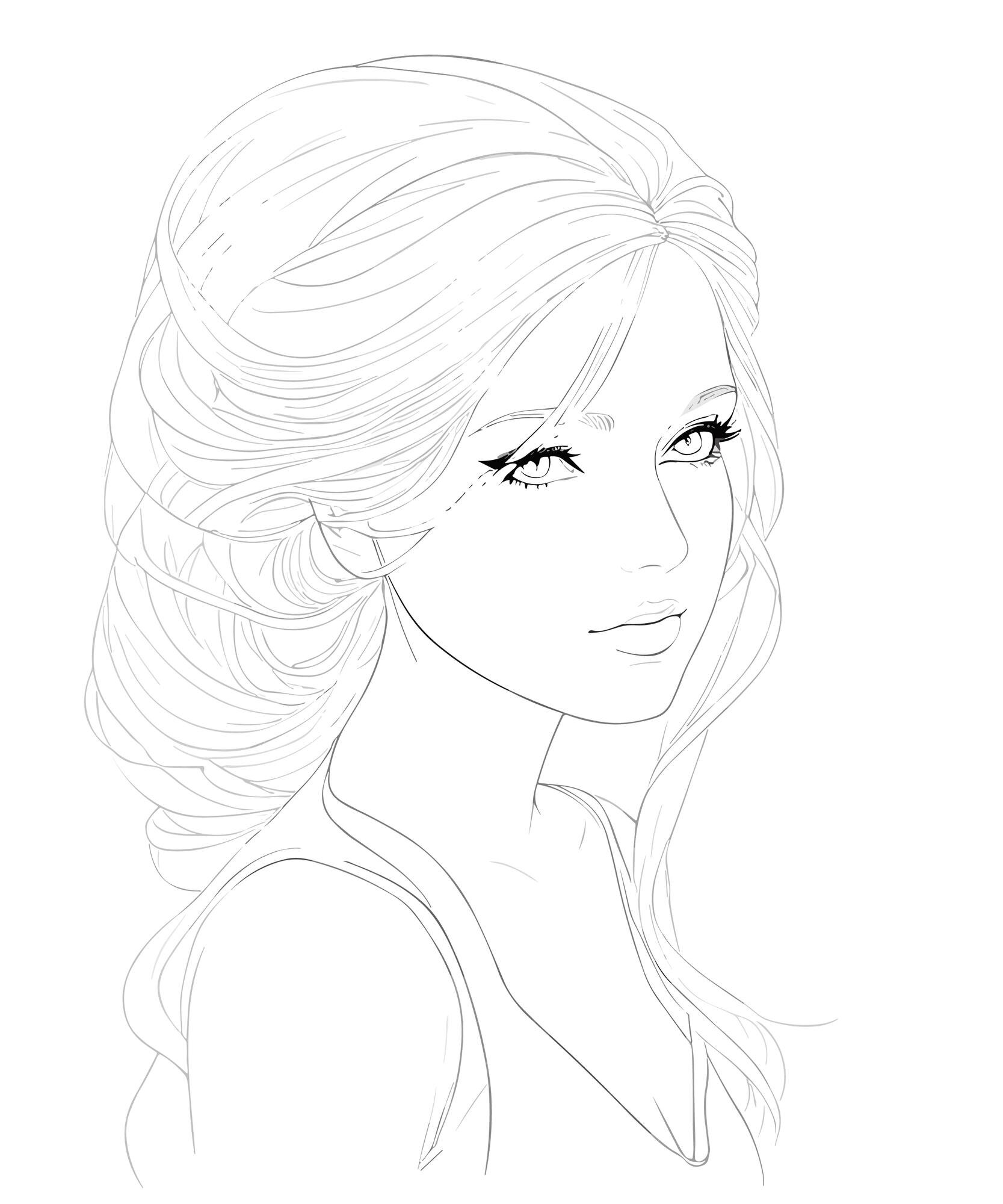 Premium Vector | A sketch of a girl with a long hair and a ponytail