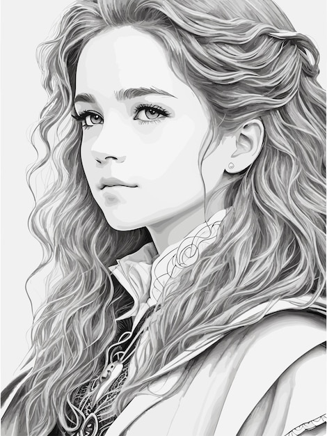 A sketch of a girl with long hair.