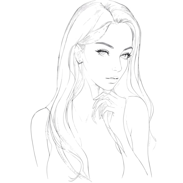 Premium Vector | A sketch of a girl with long hair