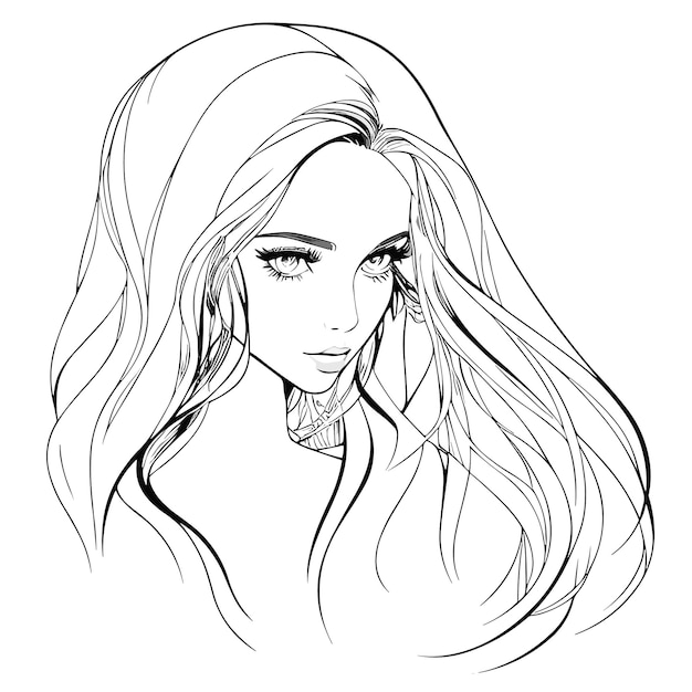 A sketch of a girl with long hair