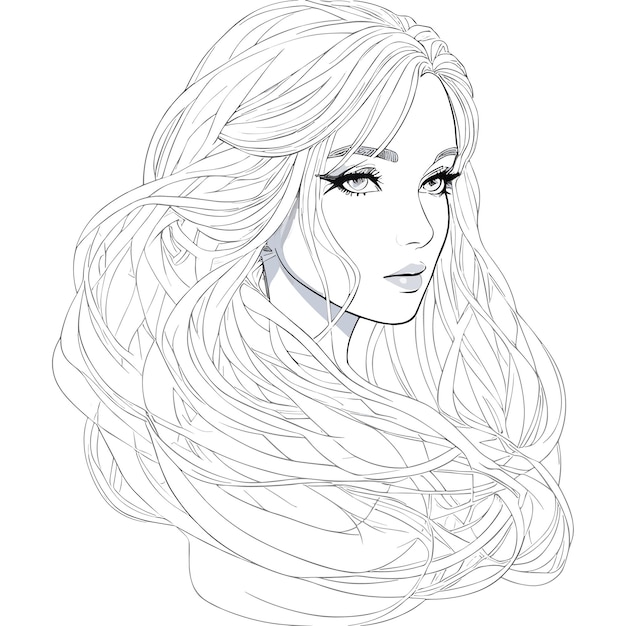 A sketch of a girl with long hair