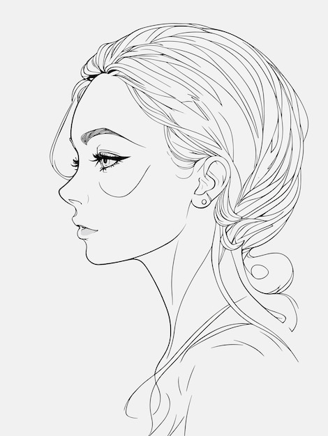 Vector a sketch of a girl with a ponytail