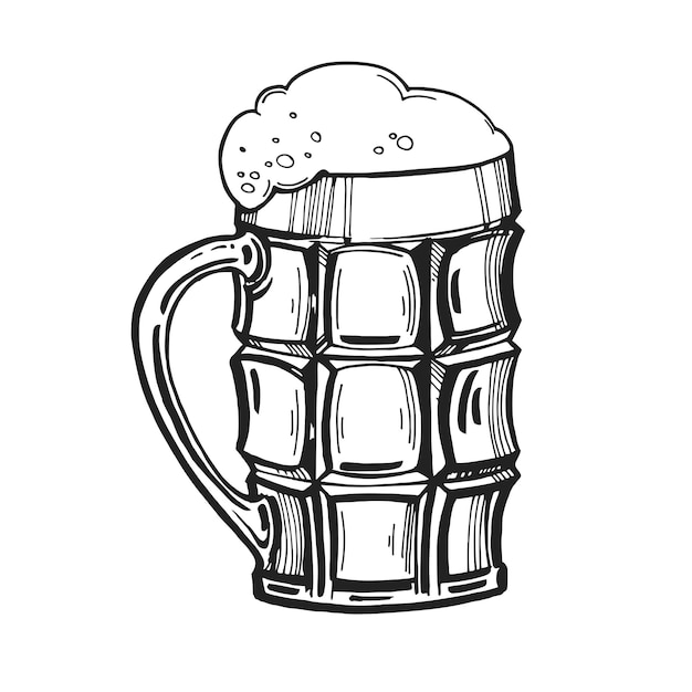 sketch of glass of beer hand drawn vector illustration of drink with a lot of foam beer mug doodle