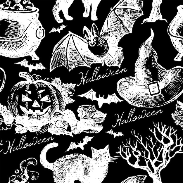 Vector sketch halloween seamless pattern. hand drawn vector illustration