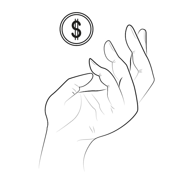 Sketch hand catching coin concept Isolated vector illustration