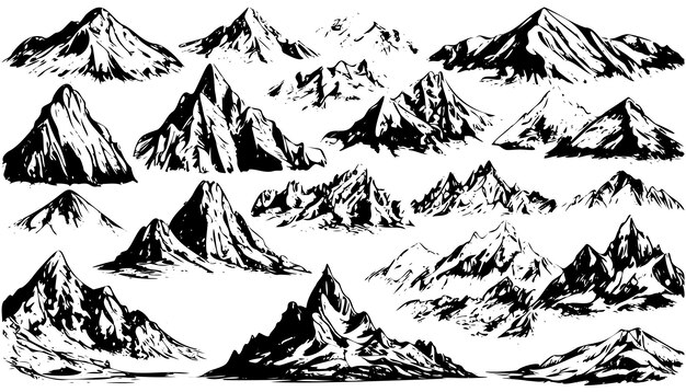 Sketch hand drawn collection mountain peaks scribble pen pencil ink hand drawn mountain peaks sketch