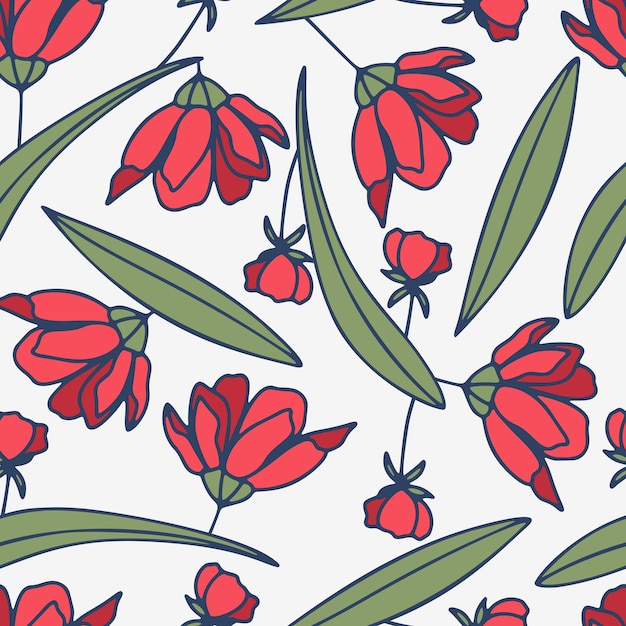 Sketch Hand Drawn Doodle Simple Abstract Floral Seamless Pattern