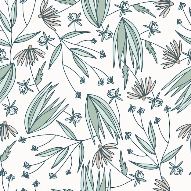 Sketch Hand Drawn Doodle Simple Abstract Floral Seamless Pattern