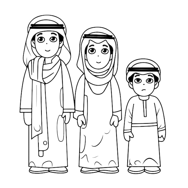 Vector sketch hand drawn single line art coloring page arab people day