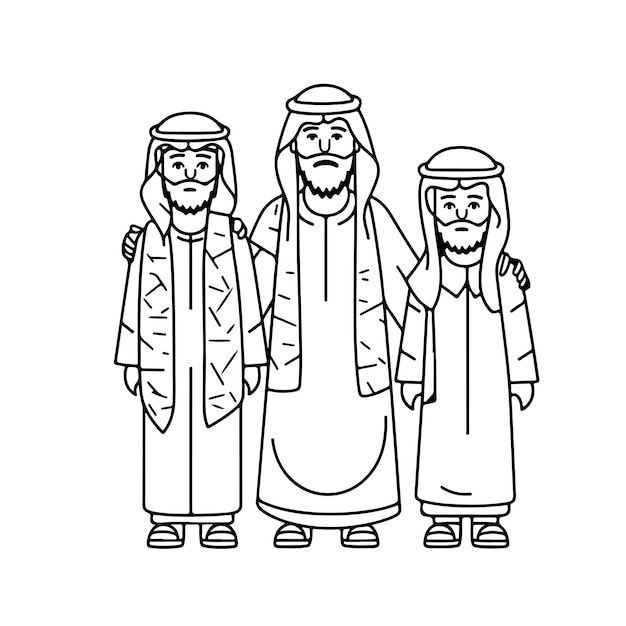 Sketch Hand drawn single line art coloring page arab people day