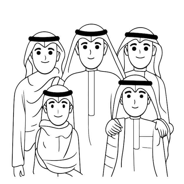 Sketch Hand drawn single line art coloring page arab people day