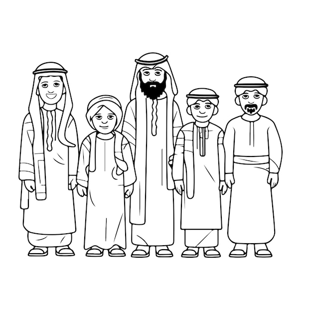スケッチ手描きの単一ライン アート着色ページ アラブ人の日