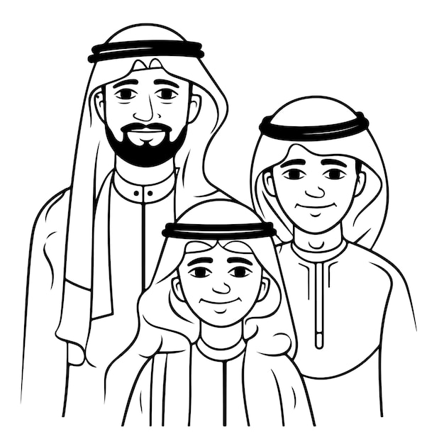 Sketch Hand drawn single line art coloring page arab people day