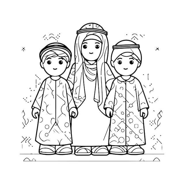 Sketch Hand drawn single line art coloring page arab people day