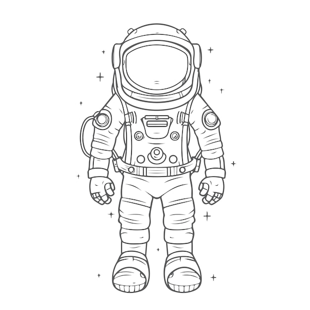 Sketch Hand drawn single line art coloring page astronaut Day