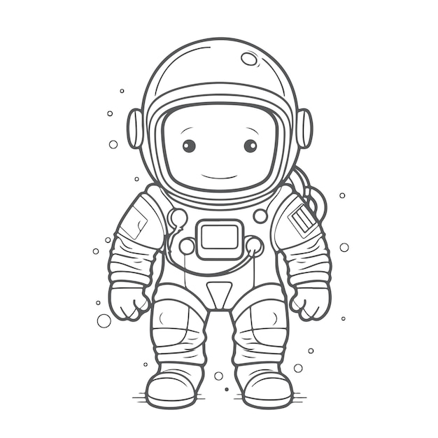 Sketch hand drawn single line art coloring page astronaut day