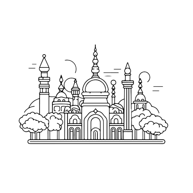 Vector sketch hand drawn single line art coloring page city day