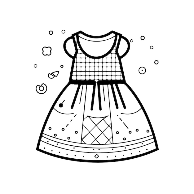 Vector sketch hand drawn single line art coloring page dress day