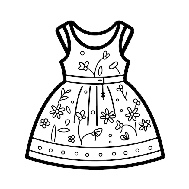 Premium Vector | Sketch hand drawn single line art coloring page dress day