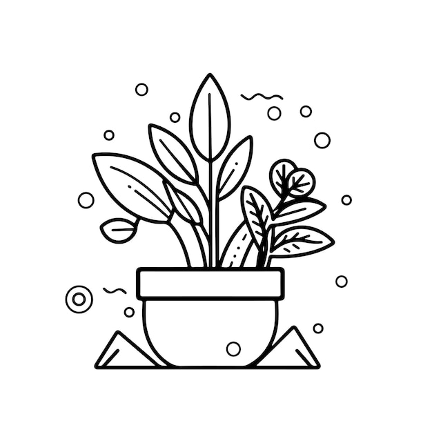 Vector sketch hand drawn single line art coloring page growing plants day