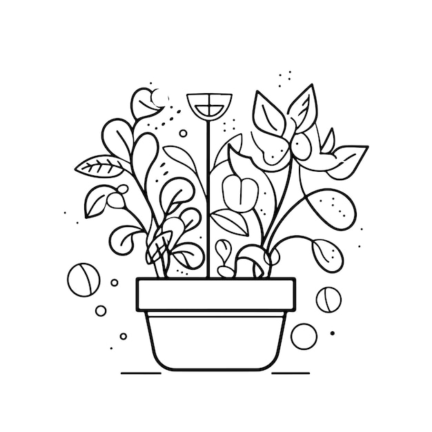 Sketch Hand drawn single line art coloring page growing plants Day