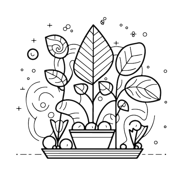 Sketch Hand drawn single line art coloring page growing plants