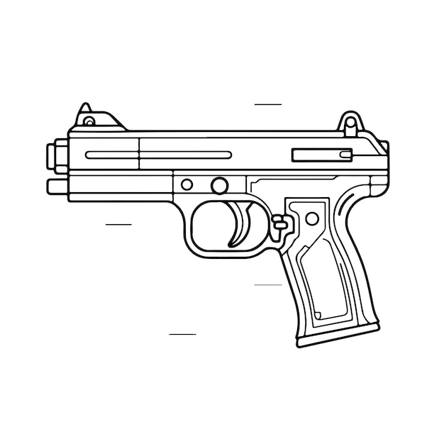 Sketch Hand drawn single line art coloring page gun day