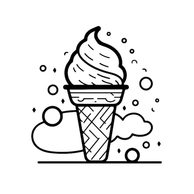 スケッチ手描きの単一ライン アート着色ページ アイスクリームの日